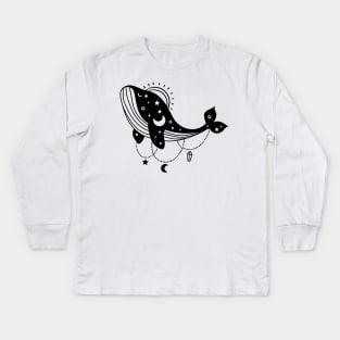 Aesthetic Halloween Whale Lover Moon Creepy Witchy Kids Long Sleeve T-Shirt